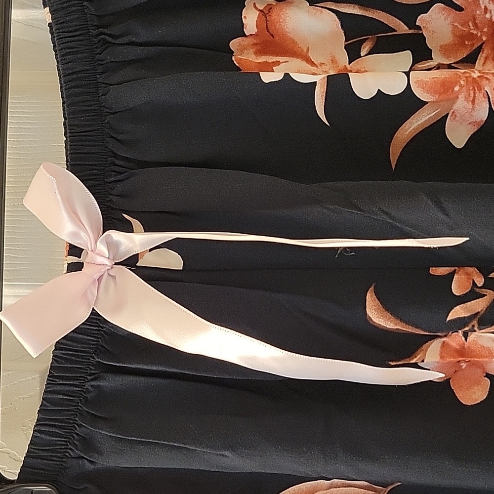 ROMWE BLACK FLORAL PRINT BOW LOUNGEWEAR/SLEEP PANT-NWT - Picture 6 of 8